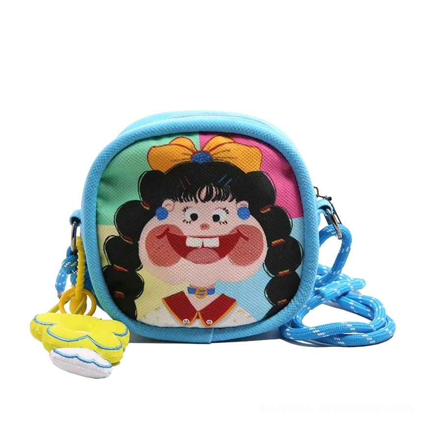 Y2K cartoon girl mini crossbody bag in a colorful Korean streetwear inspired design