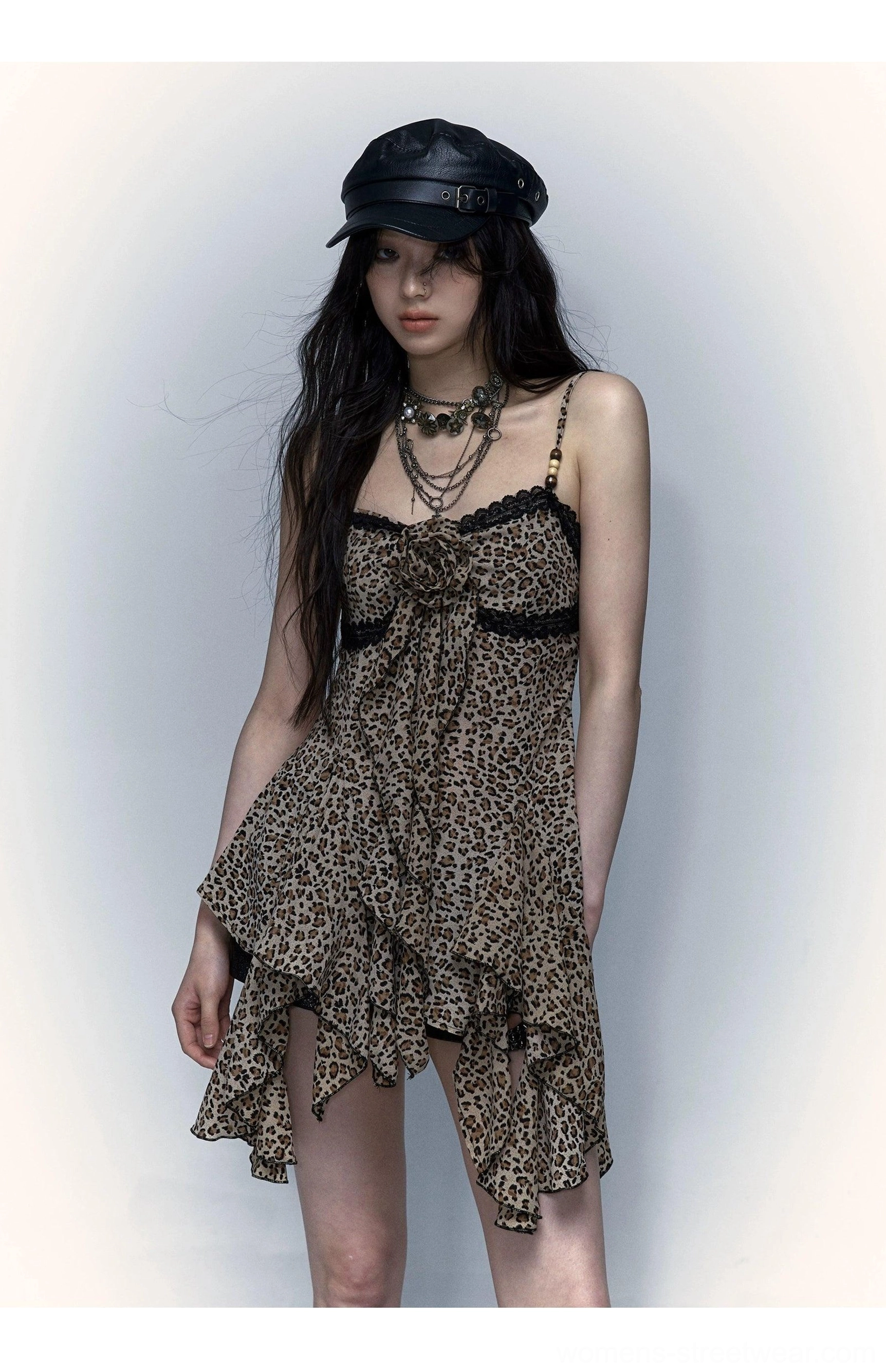 Y2K sheer floral and leopard handkerchief-hem camisole romantic alternative fashion view