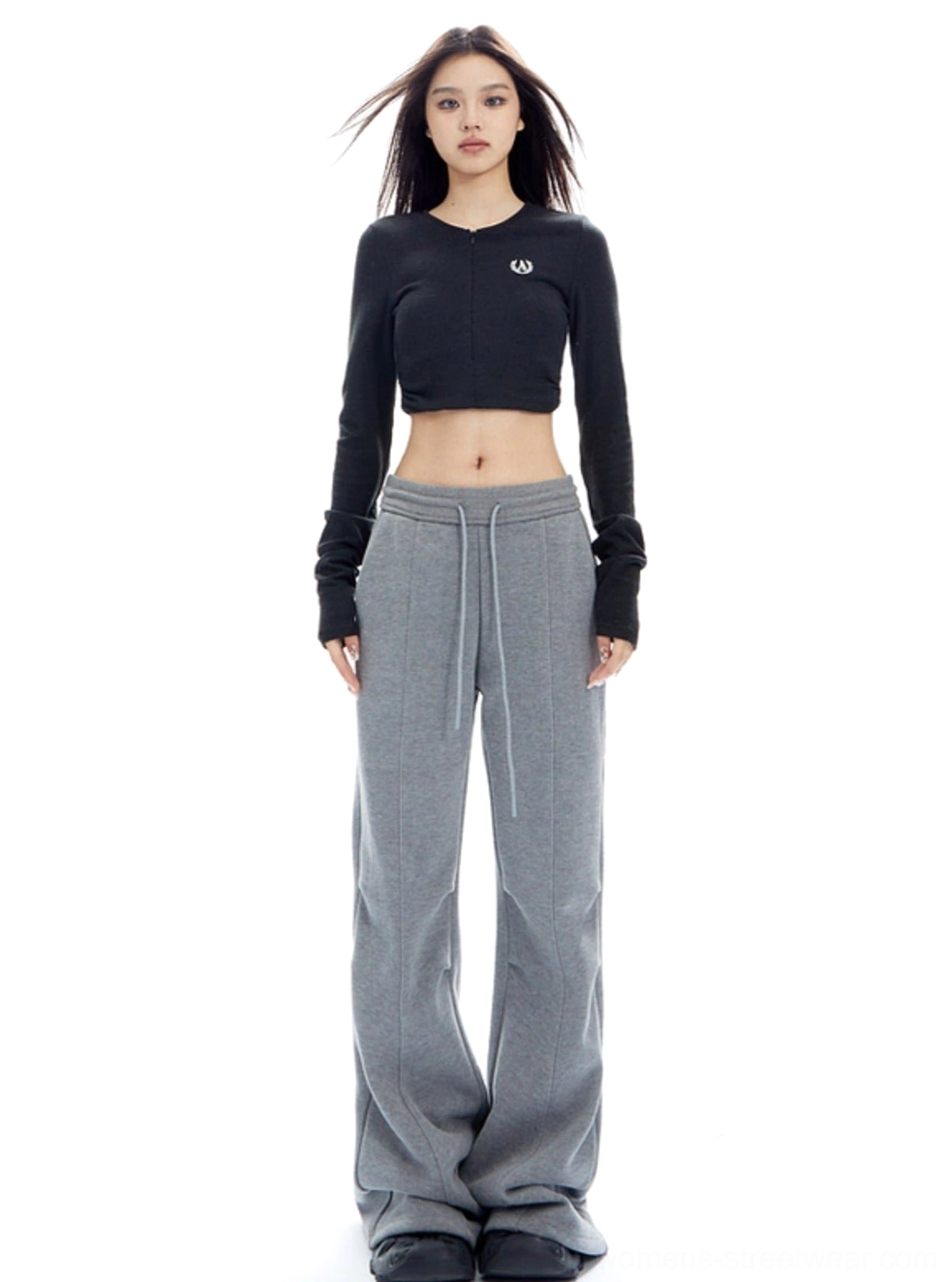 Y2K-inspired wide flared trousers for effortless women's streetwear and everyday lounge dressing