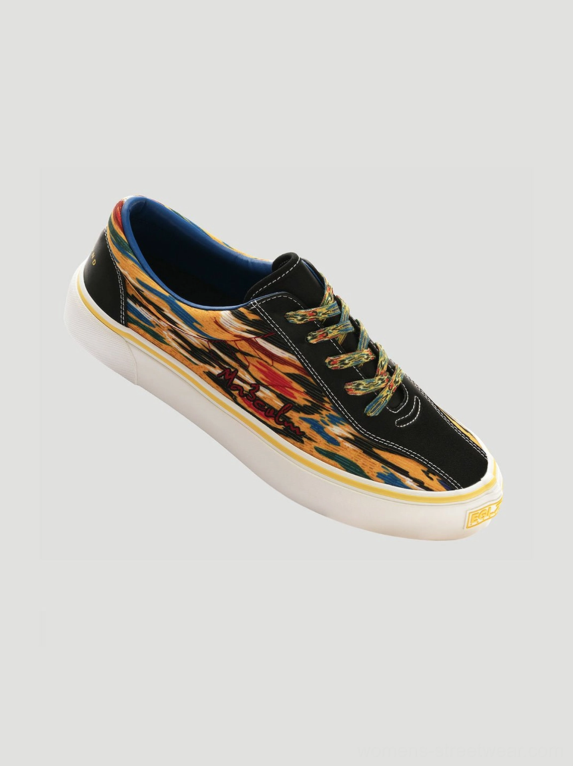 Colorful abstract canvas skate shoes with contrast trim and low profile silhouette for everyday styling