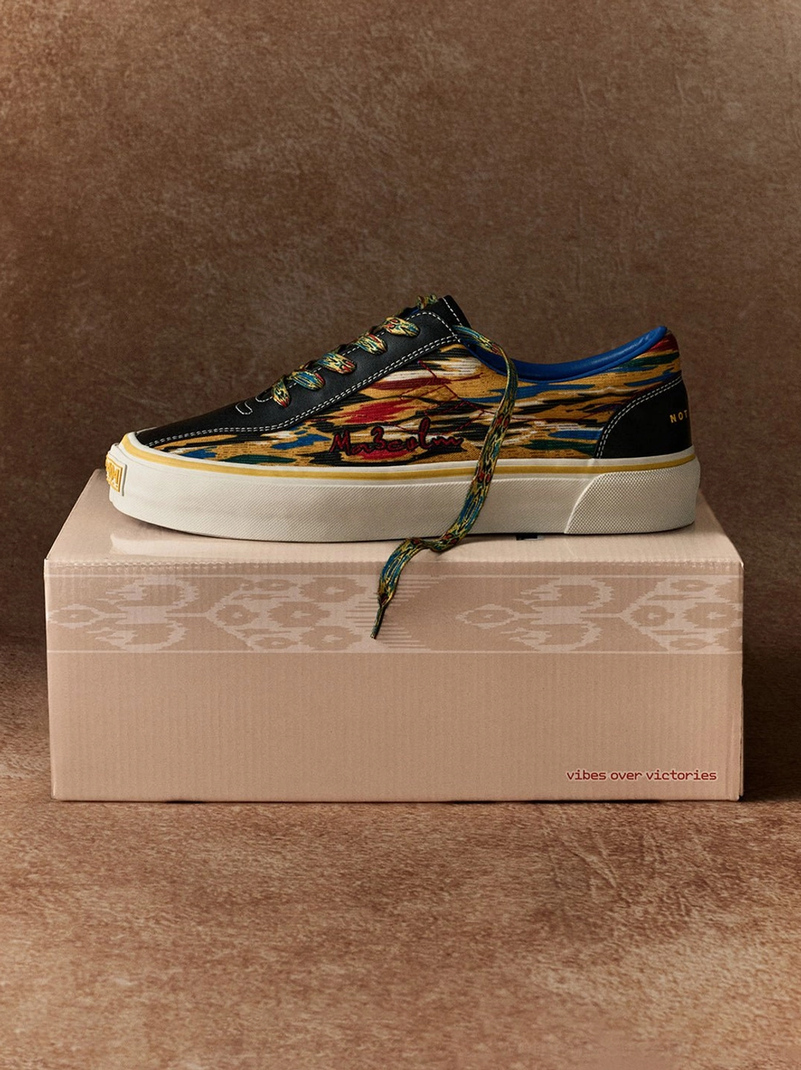 Unisex yellow abstract graphic skate sneakers designed for Korean streetwear and casual city outfits