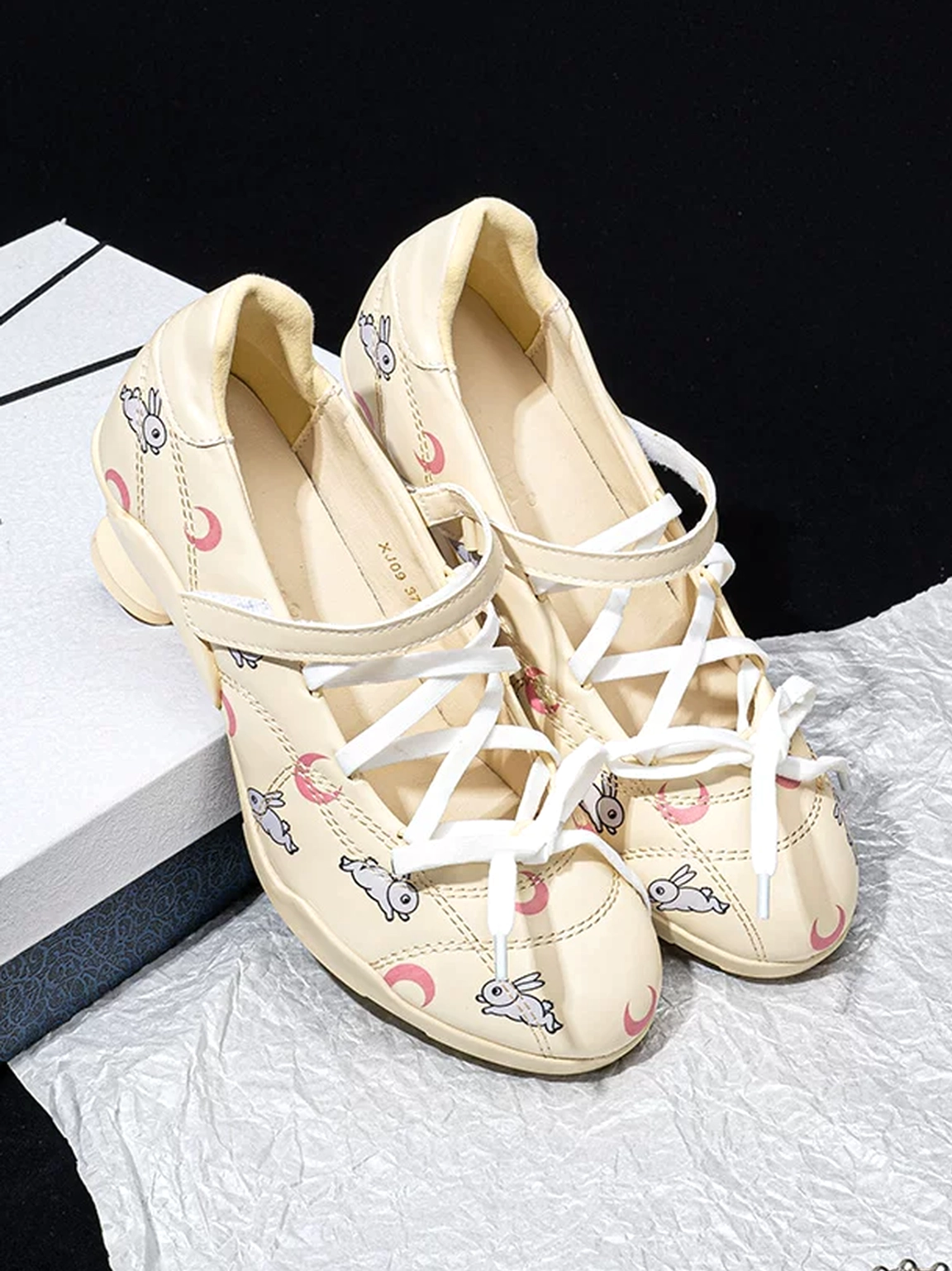 Yellow celestial moon star lace-up low-heel sport Mary Janes product view