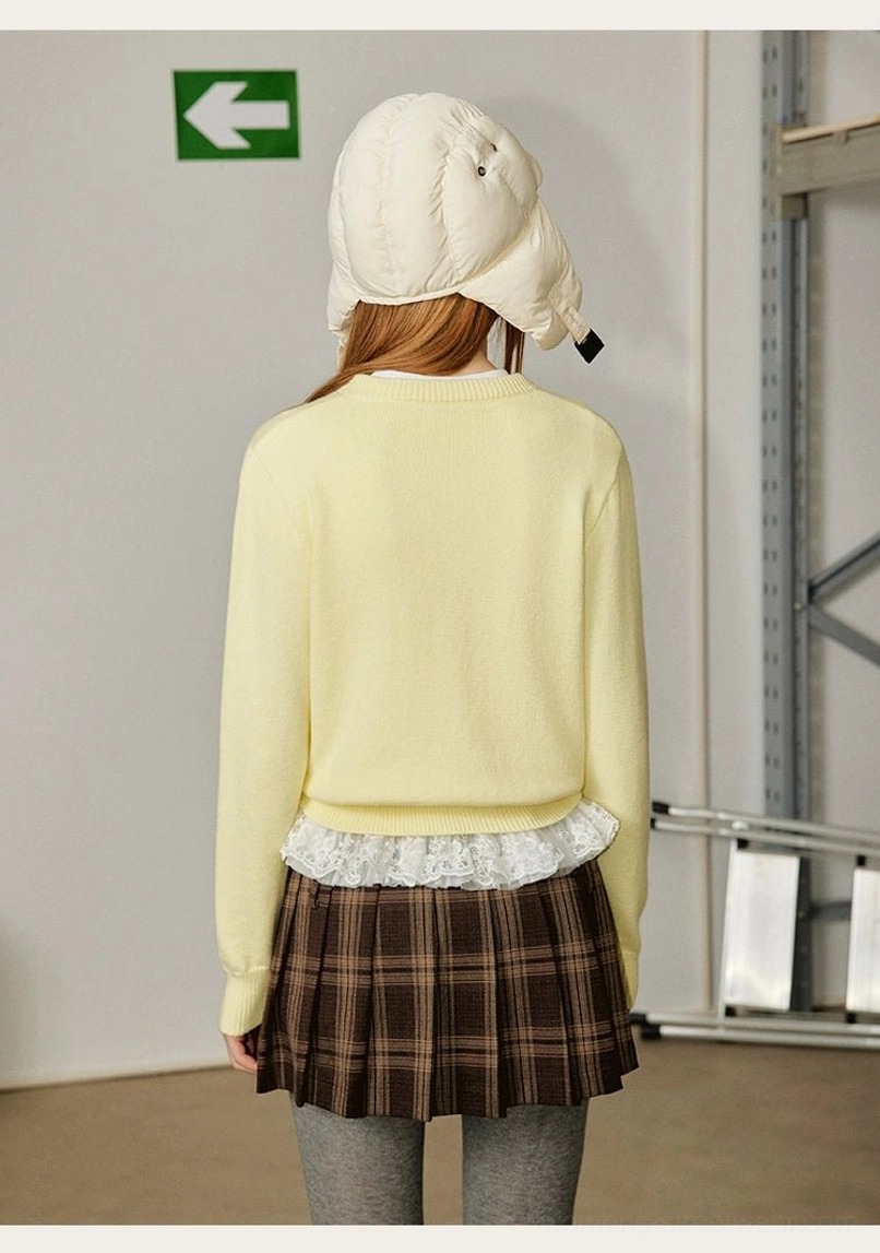 Puppy embroidered knit cardigan yellow colorway with soft high-stretch knit and button-front design