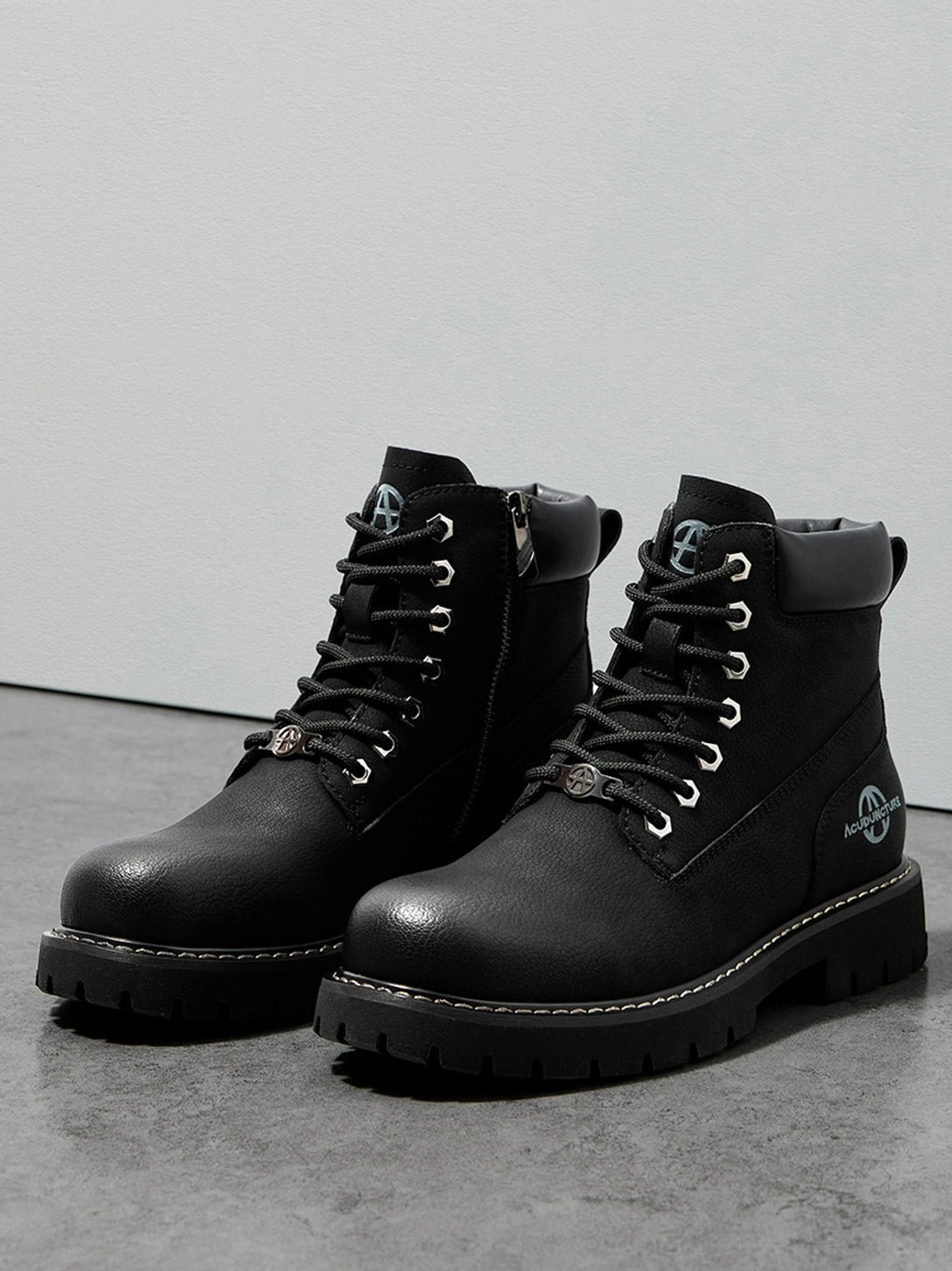 Tactical zip-front ankle boots yellow colorway bold K-fashion inspired contemporary streetwear piece
